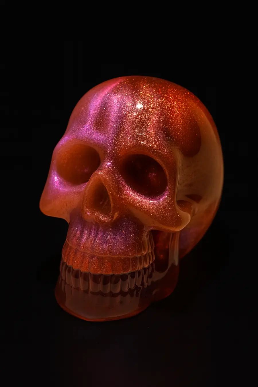 A photograph features a crystal skull figurine shi